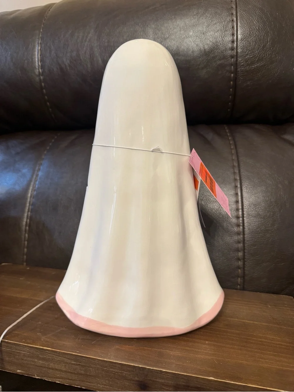 White Ghost Figurine with Pink Bow - Home Accent